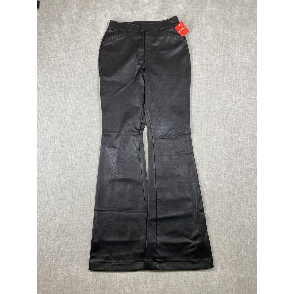 Spanx Pants Womens Medium Black Leather Like Flare Pull On Lined Pockets 20457R